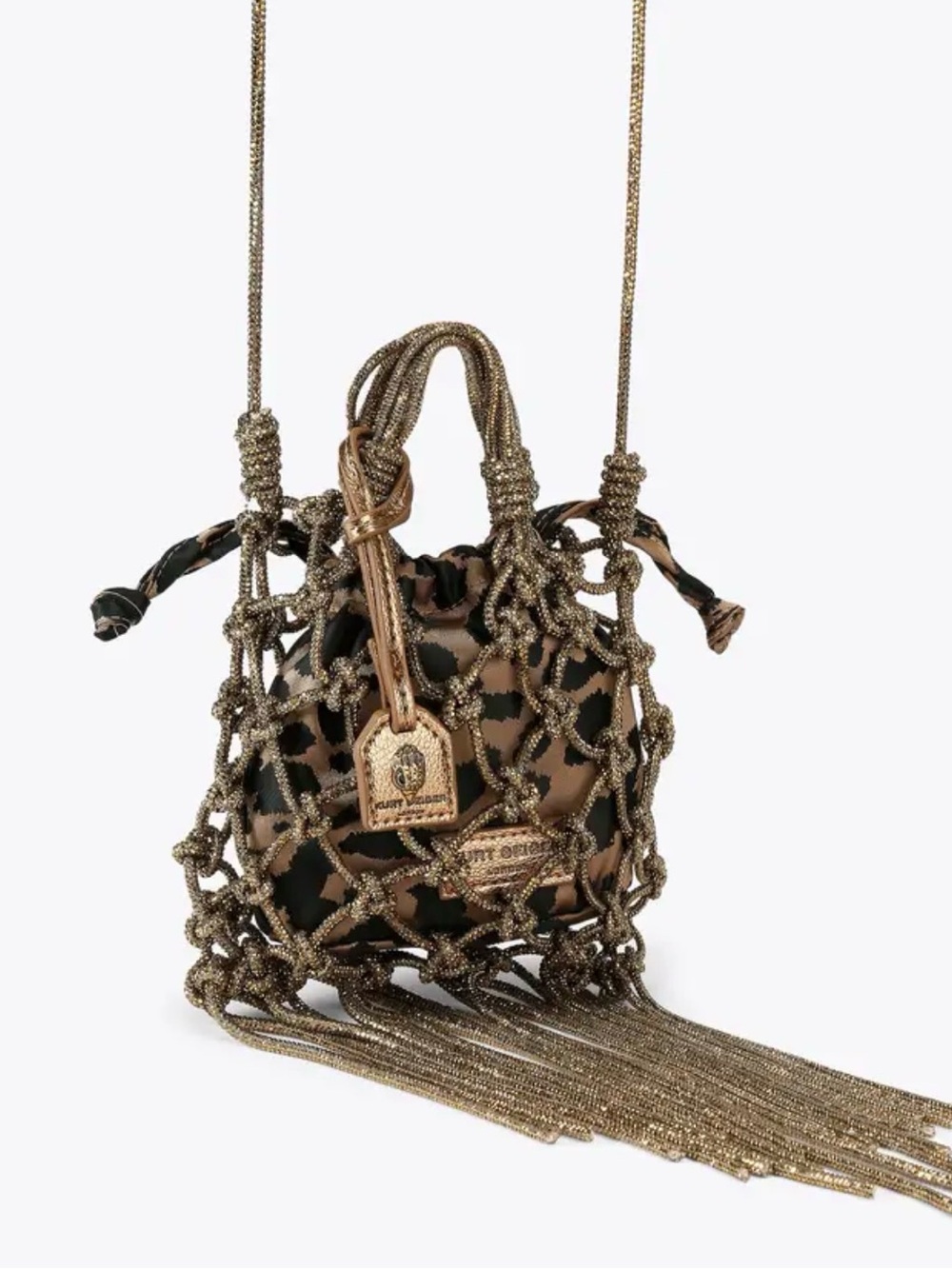 Kurt Geiger Bronze Macramé Mini Bag with Leopard Pouch - Picture 3 of 5